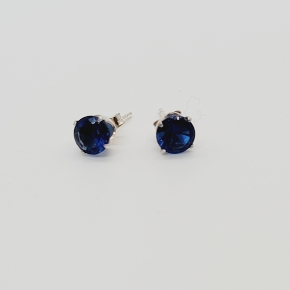 New Cobalt Blue Round CZ Sterling Silver Earrings - Picture 6 of 6